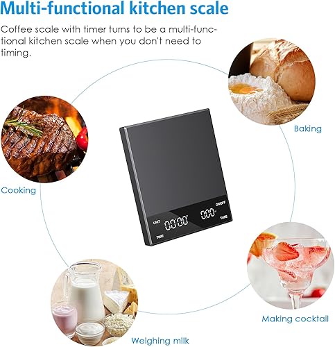 Miniatura 8 de AMIR Báscula de café digital con temporizador, 6.6 lbs0.00 oz de alta precisión recargable de goteo de expreso, báscula portátil de espresso con 3