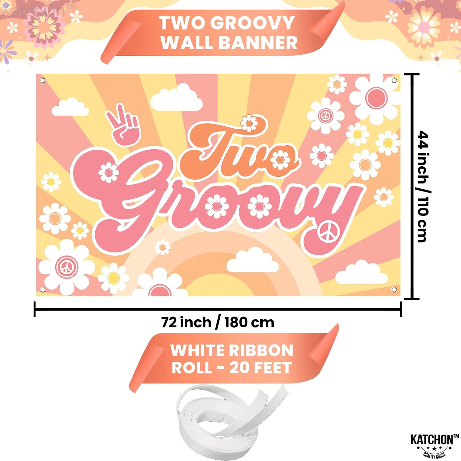 KatchOn, XtraLarge Two Groovy Banner - 72x44 Inch | Two Groovy Birthday Decorations for Boys and Girls | Two Groovy Banner Backdrop for Retro, Hippie, 70s Party Decorations