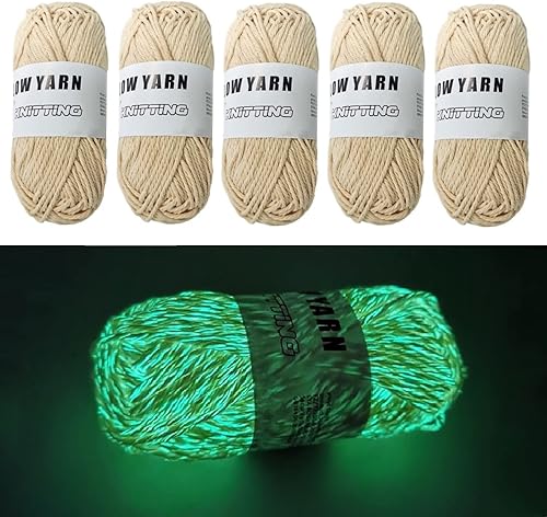 5 rollos de hilo que brilla en la oscuridad para tejer de ganchillo brillante para tejer, suministros de costura luminosos para tejer manualidades
