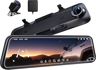 Pelsee P12 Mirror Dash Cam, 12'' 1440P QHD Front and Rear View Mirror Camera, Dual Dash Cam for Cars and Trucks, Night Vision, Voice Control, Parking Assistance, Reversing Assistance