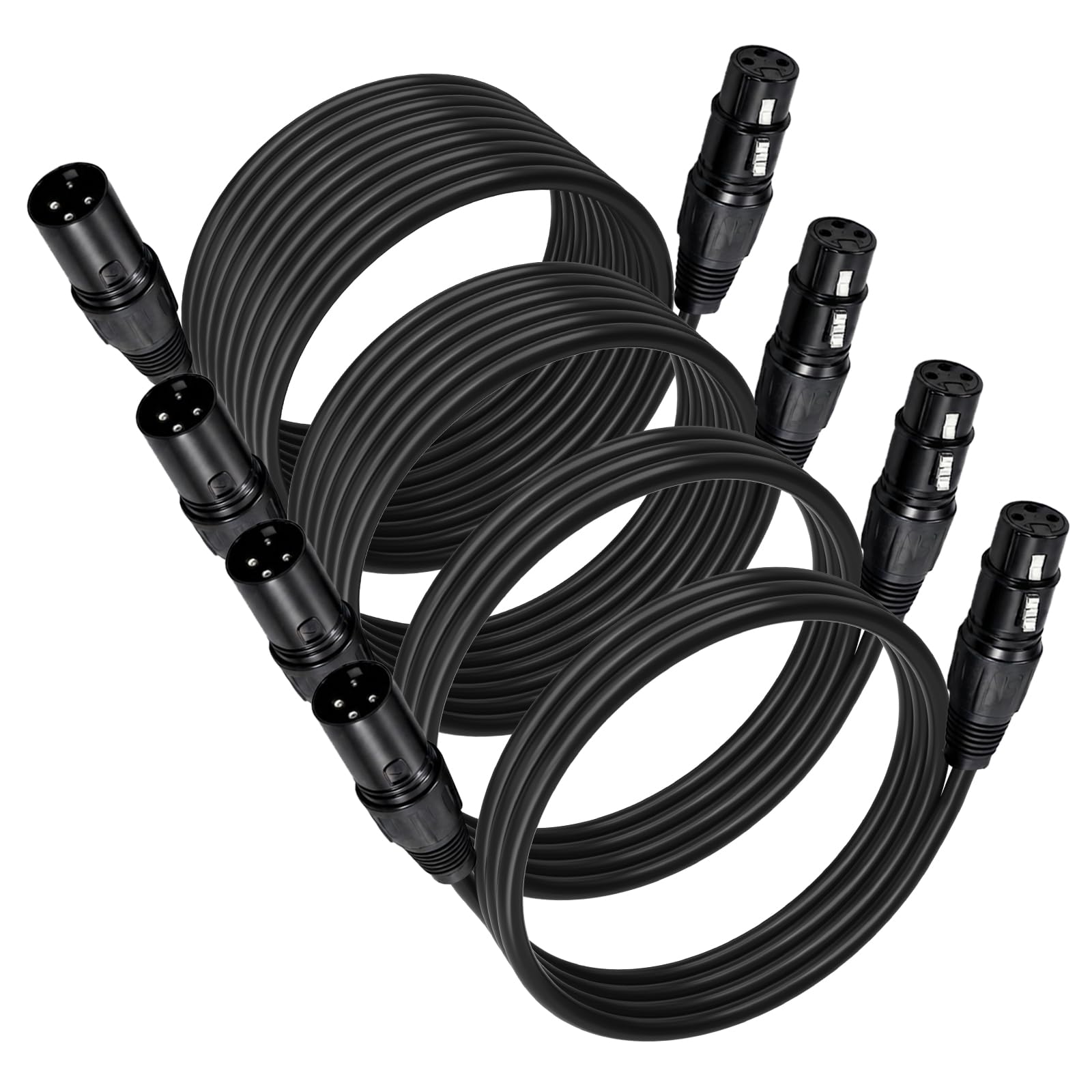 Lot de 4 câbles de microphone XLR, 3 broches XLR mâle vers femelle, cordon audio équilibré, double blindage, réduction du bruit, fil XLR noir pour mixeur, microphone, haut-parleur