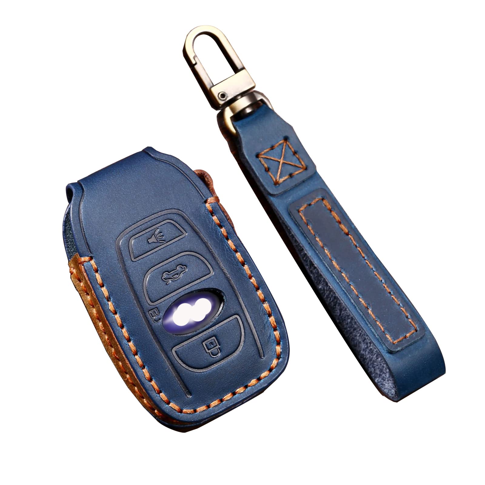 Leather Cover Key Fob Case Compatible with Subaru Forester CrossTrek Outback WRX Ascent BRZ Legacy - Remote Key 4 Buttons