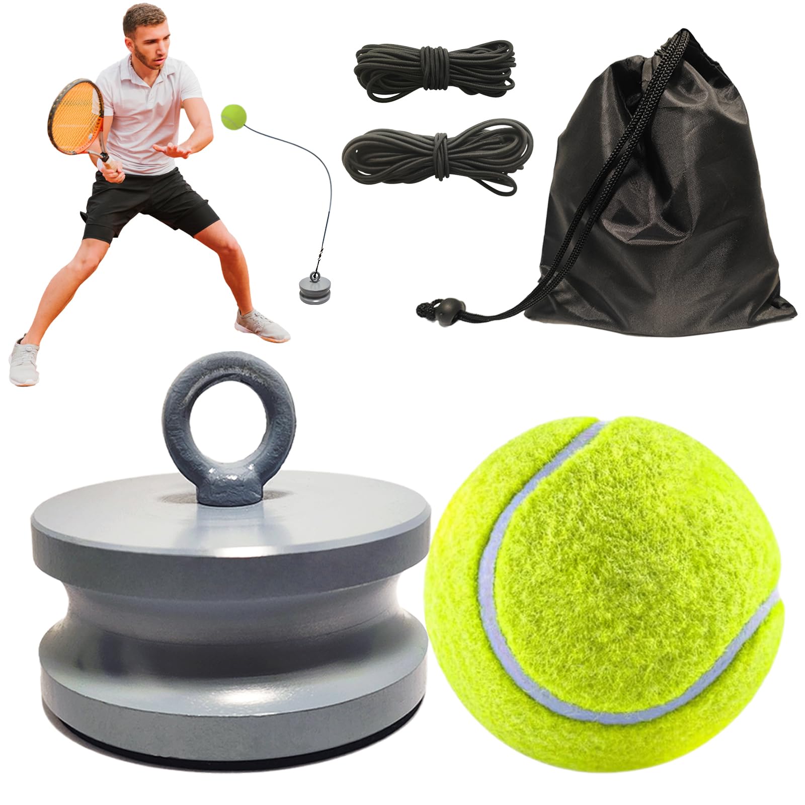 Dispositivo di Allenamento per Tennis con base metallica da 1,2 kg, Innovativo Dispositivo Sportivo per Il Tempo Libero per Giocare e Allenarsi all'aperto, in Giardino - Allenatore di Tennis