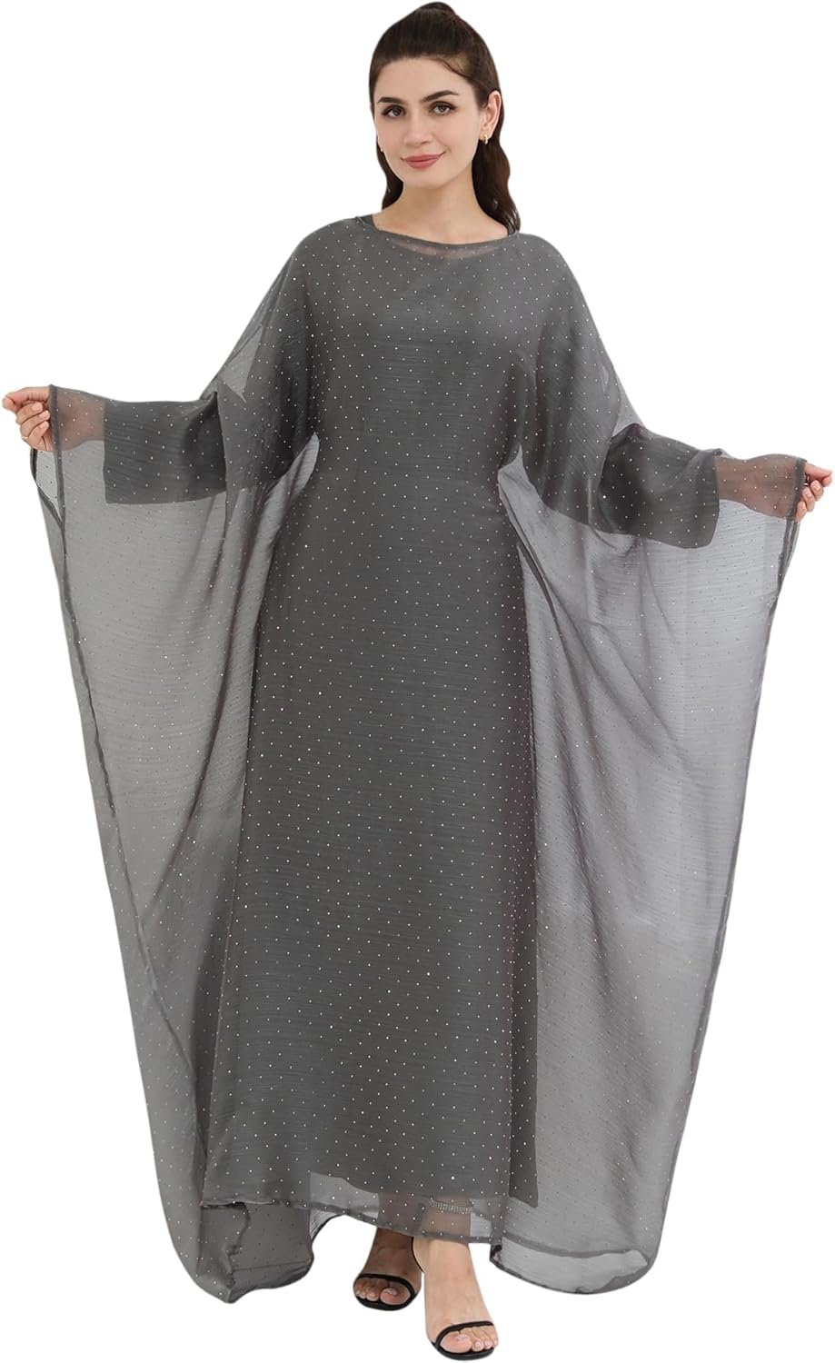 khalat Abaya Dress for Women Muslim Lightweight Organza Rhinestone Prayer Outerwear Loose Flowy Islamic Dubai Abaya Dress