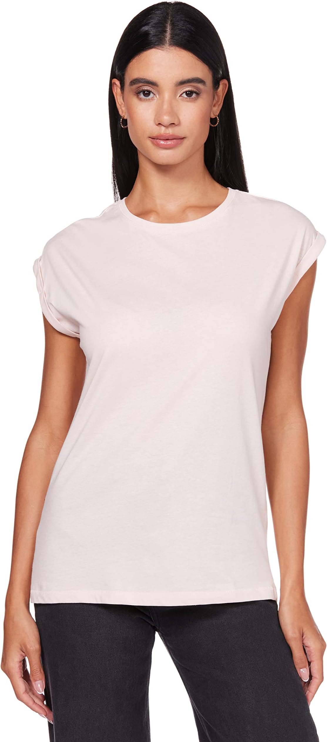 Urban ClassicsWomen's Ladies Extended Shoulder Tee Basic T-Shirt with Capsleeves, Shortsleeve T-Shirt Top with Crew Neck (pack of 1)