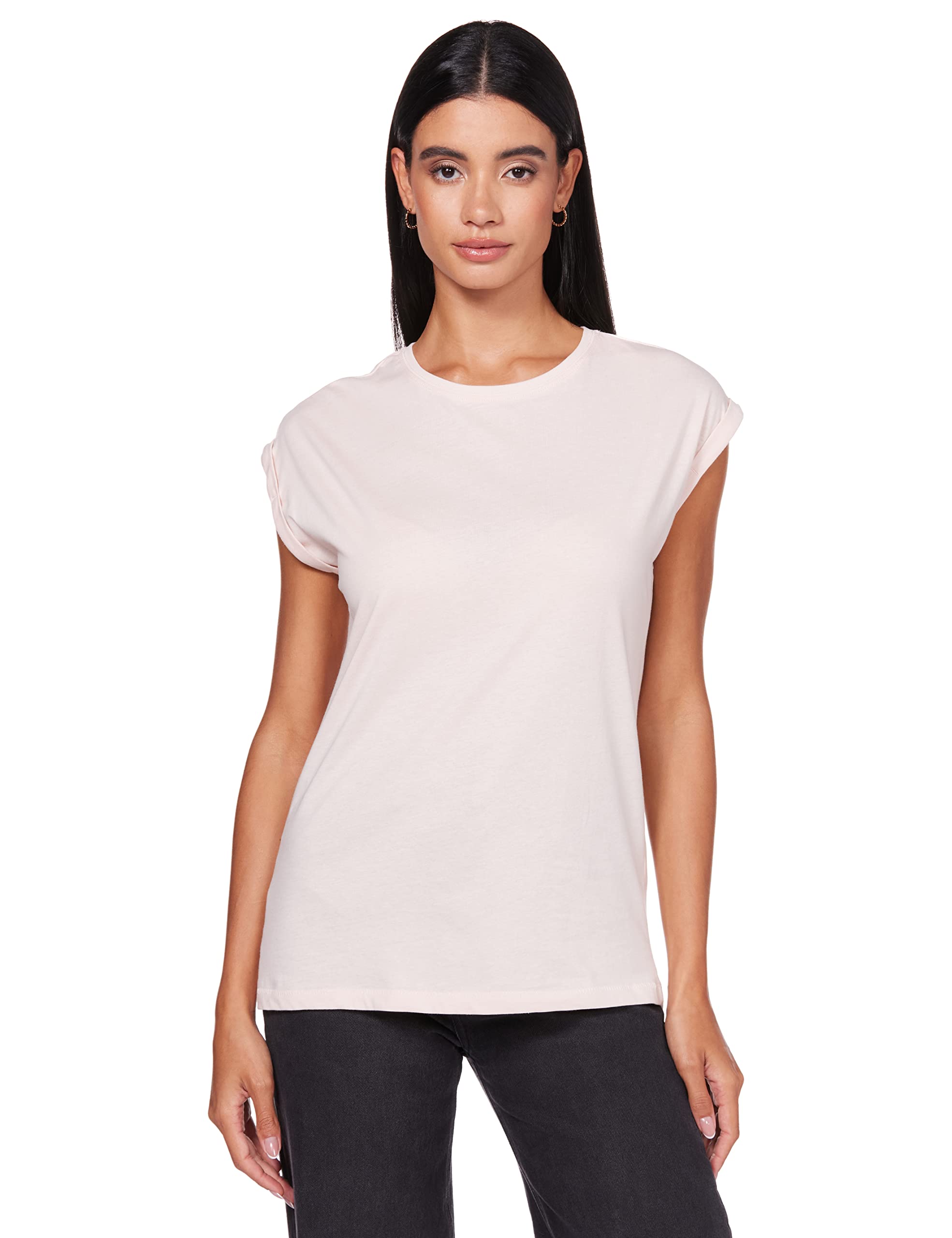 Urban ClassicsWomen's Ladies Extended Shoulder Tee Basic T-Shirt with Capsleeves, Shortsleeve T-Shirt Top with Crew Neck (pack of 1)