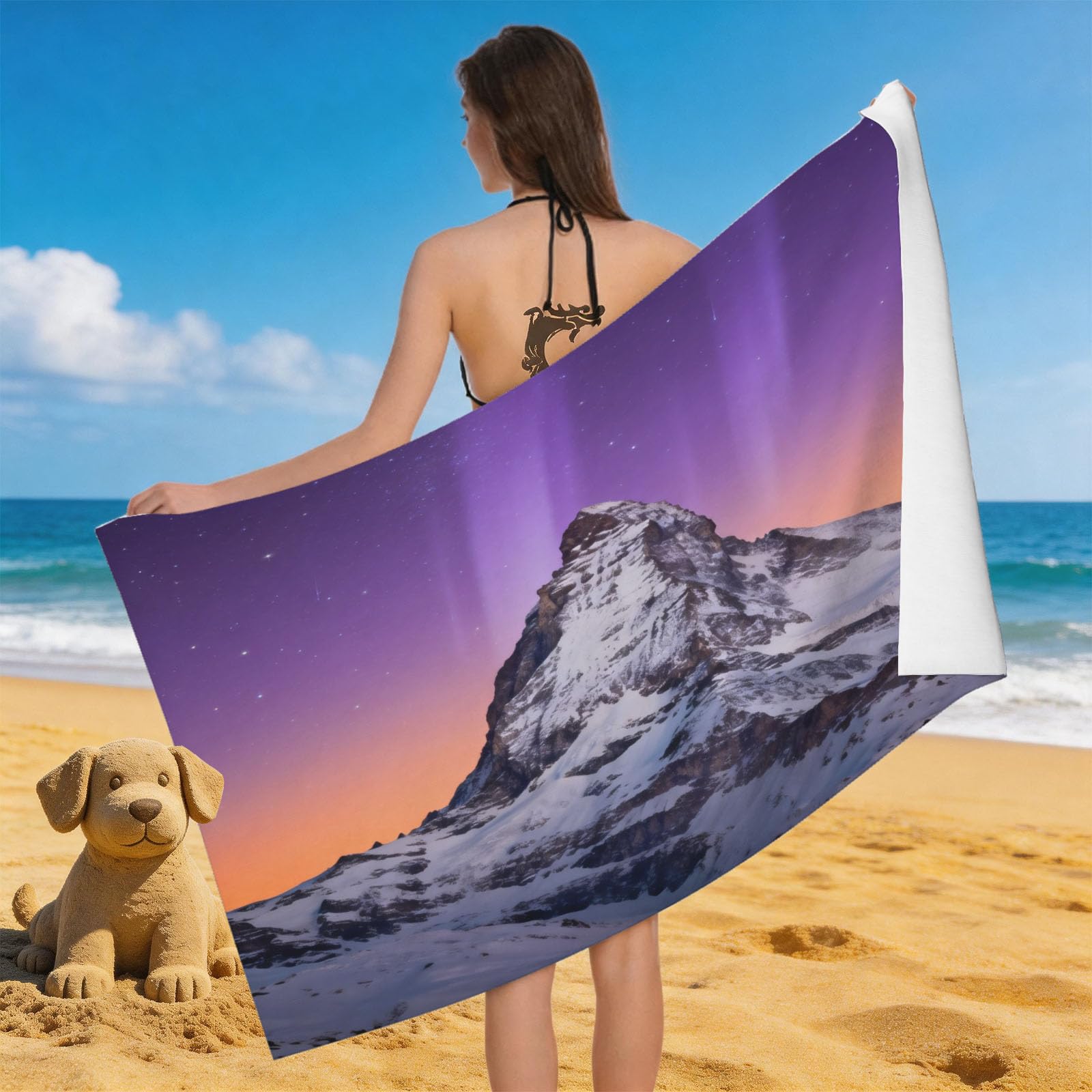 Leichong 3D Matterhorn Beach Towel Large Microfiber Soft Quick Dry for Adults, Nature Scene Bath Towel Lightweight Soft Absorbent for Travel Swimming Pool Sports, 80 x 160 cm