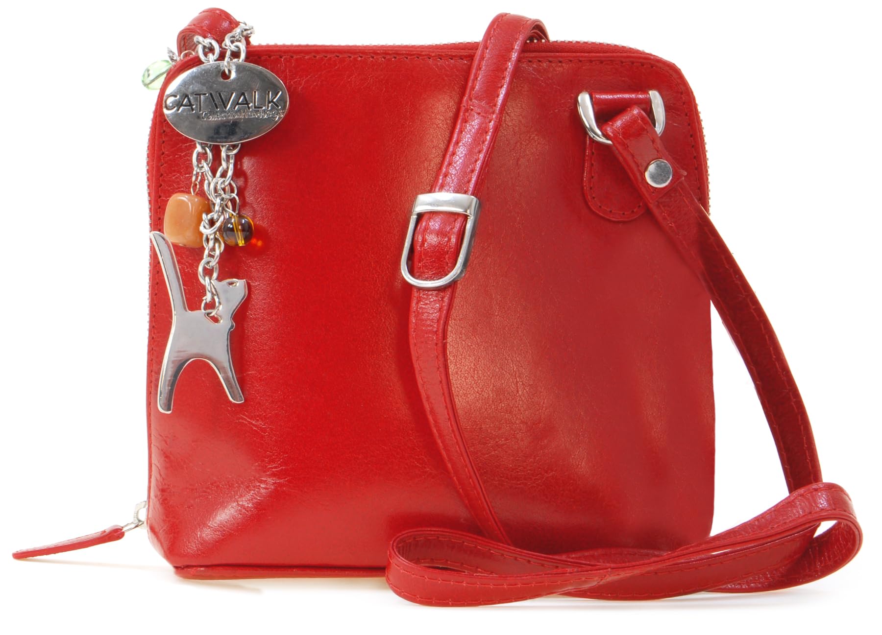 Catwalk Collection Handbags - Bolso Bandolera Pequeño de Piel Auténtica - Bolsito Mujer - Bolso de Mano con Correa Ajustable - Lena