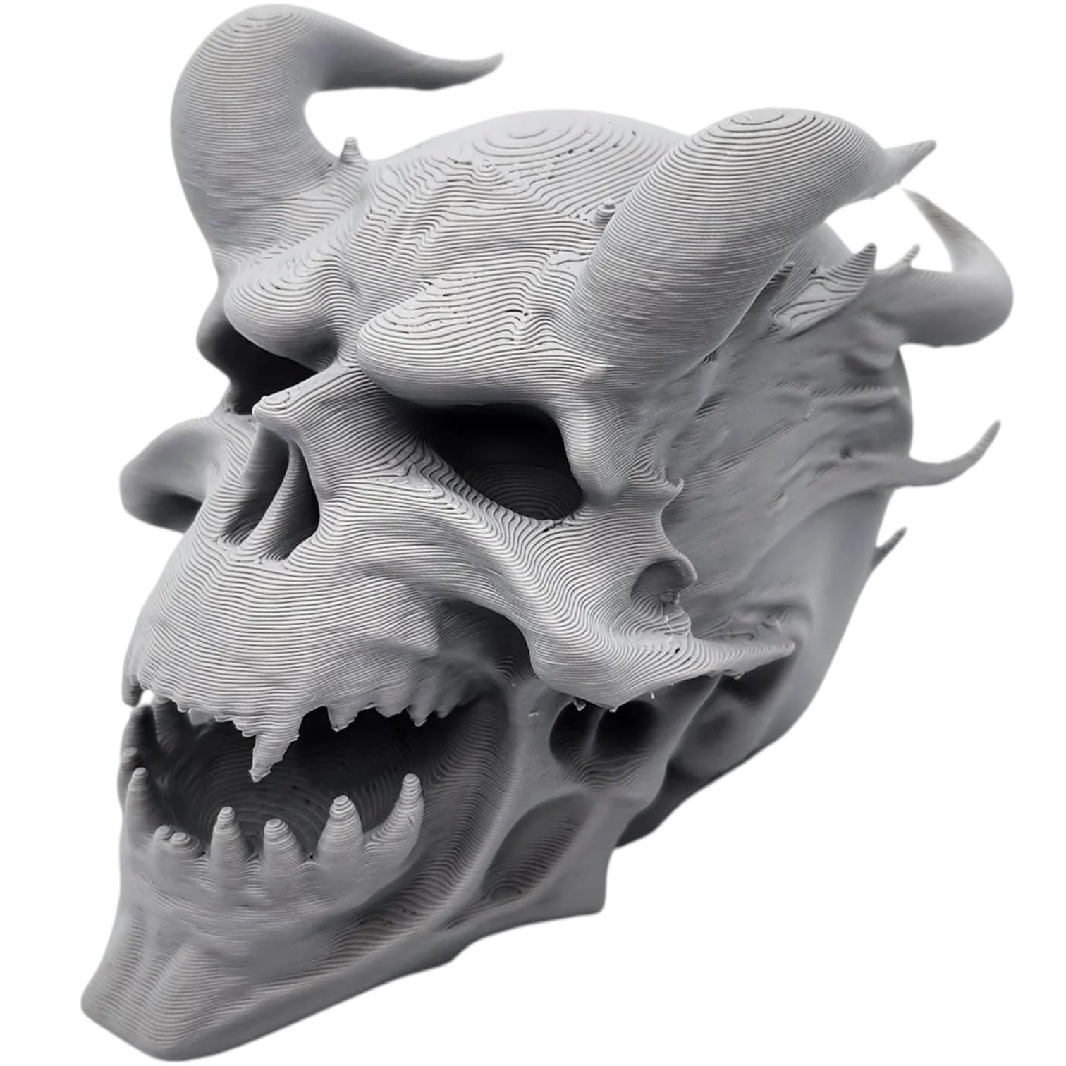 Screaming Demon Skull of Fire – Horned Fantasy Skull Prop for Gothic Decor, Tabletop RPGs, Horror Dioramas & Halloween Displays – 3D Printed in Canada