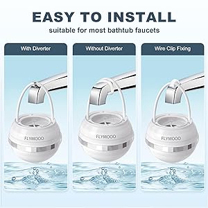 FLYMOOO Bath Filter for Tub, Bathtub Faucet Water Filter with 8 Stages & 2,500 Gallons of Filtration to Reduce Contaminants for Softer, Smoother Skin (White)