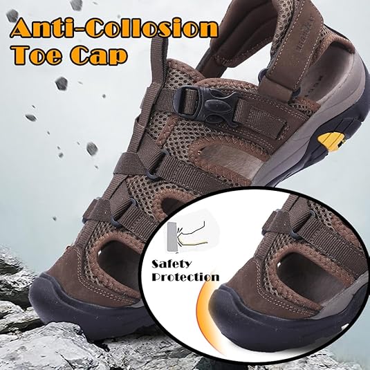 Sandales Homme En Cuir Microfibre - Chaussures Fermées D'été Pour Randonnée Et Extérieur - Confortables Et Antidérapantes