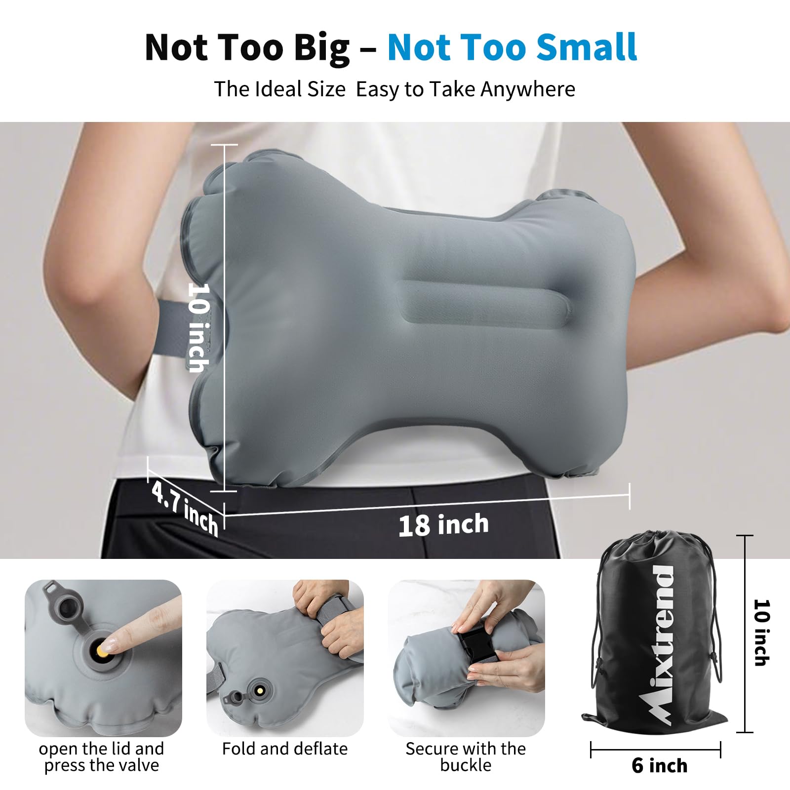 Mixtrend Almohada inflable de apoyo lumbar para viajes, almohada de apoyo de espalda autoinflable portátil para coche, oficina y avión