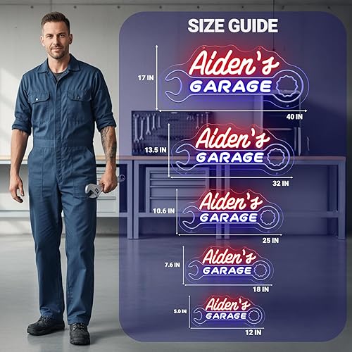Miniatura 7 de Letrero de neón de garaje para decoración de pared de hombre, letreros de luz LED personalizados para taller de reparación de automóviles, taller de