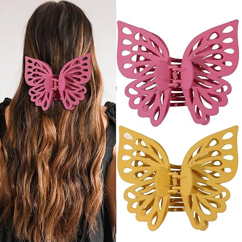 Pinzas de mariposa extra grandes de 5.51 pulgadas, 2 pinzas de mariposa para cabello grueso y fino, antideslizantes, lindas pinzas mate para cabello