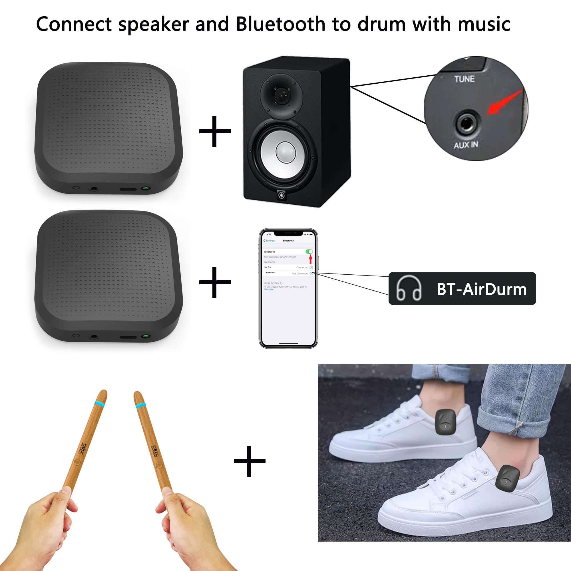 Bacchette Air Drum 4ª Gen - Elektroniczna Wirtualna Bateria z Pedałami, Bluetooth, 8 Dźwięków