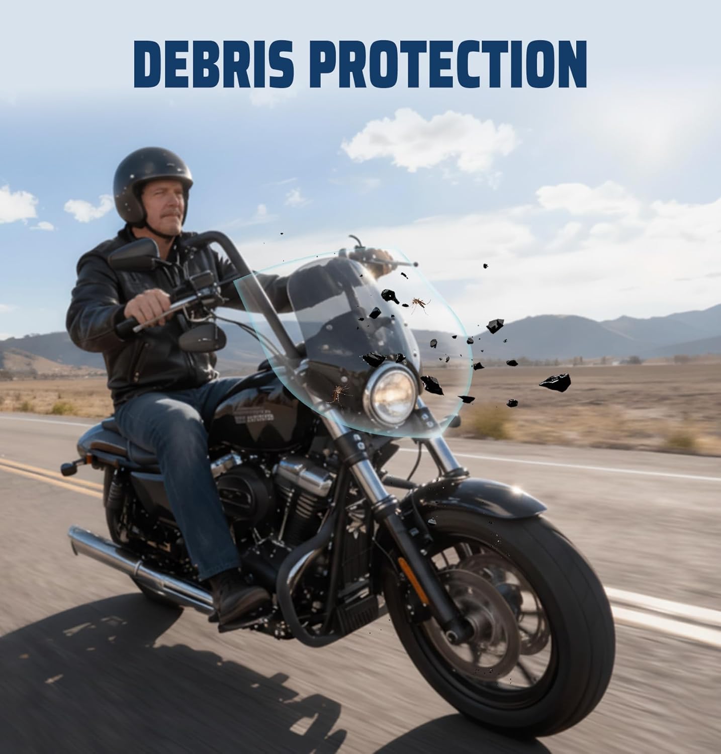 Motorcycle Windshield Deflector with Bracket Double Bubble Windscreen Fit for Dyna Iron 883 Softail Sportster 883 Street Bob Universal Wind Shield Screen Visor Flyscreen, Smoke