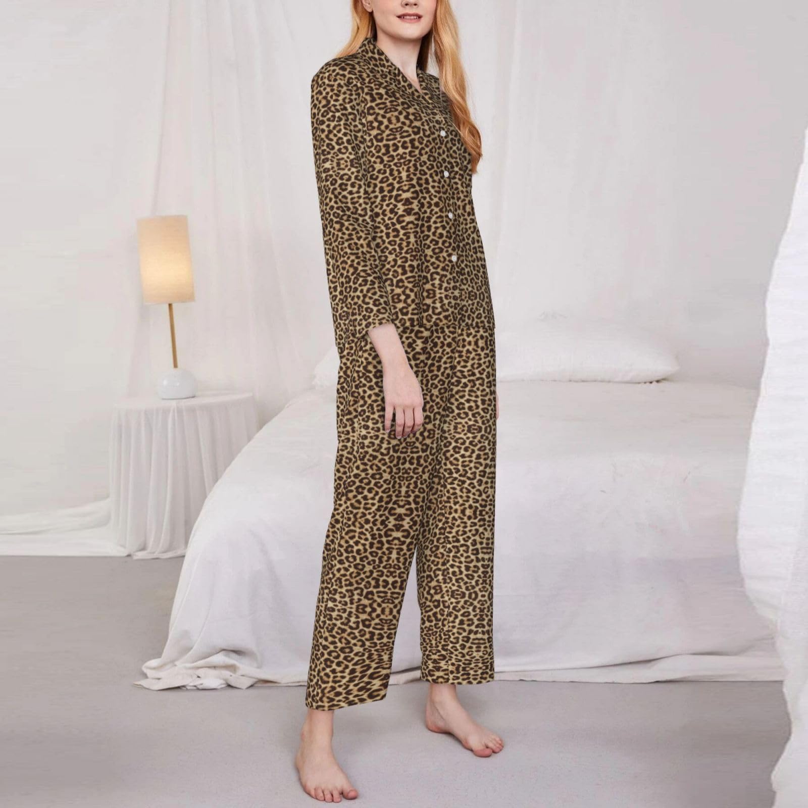 Divertente pigiama a maniche lunghe da donna con stampa leopardata morbida set da notte confortevole regalo