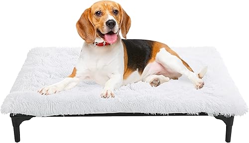 HOMBYS Almohadilla de cama para perro de imitación de Fux para cama elevada para perros al aire libre, cama elevada portátil para perros, grande,