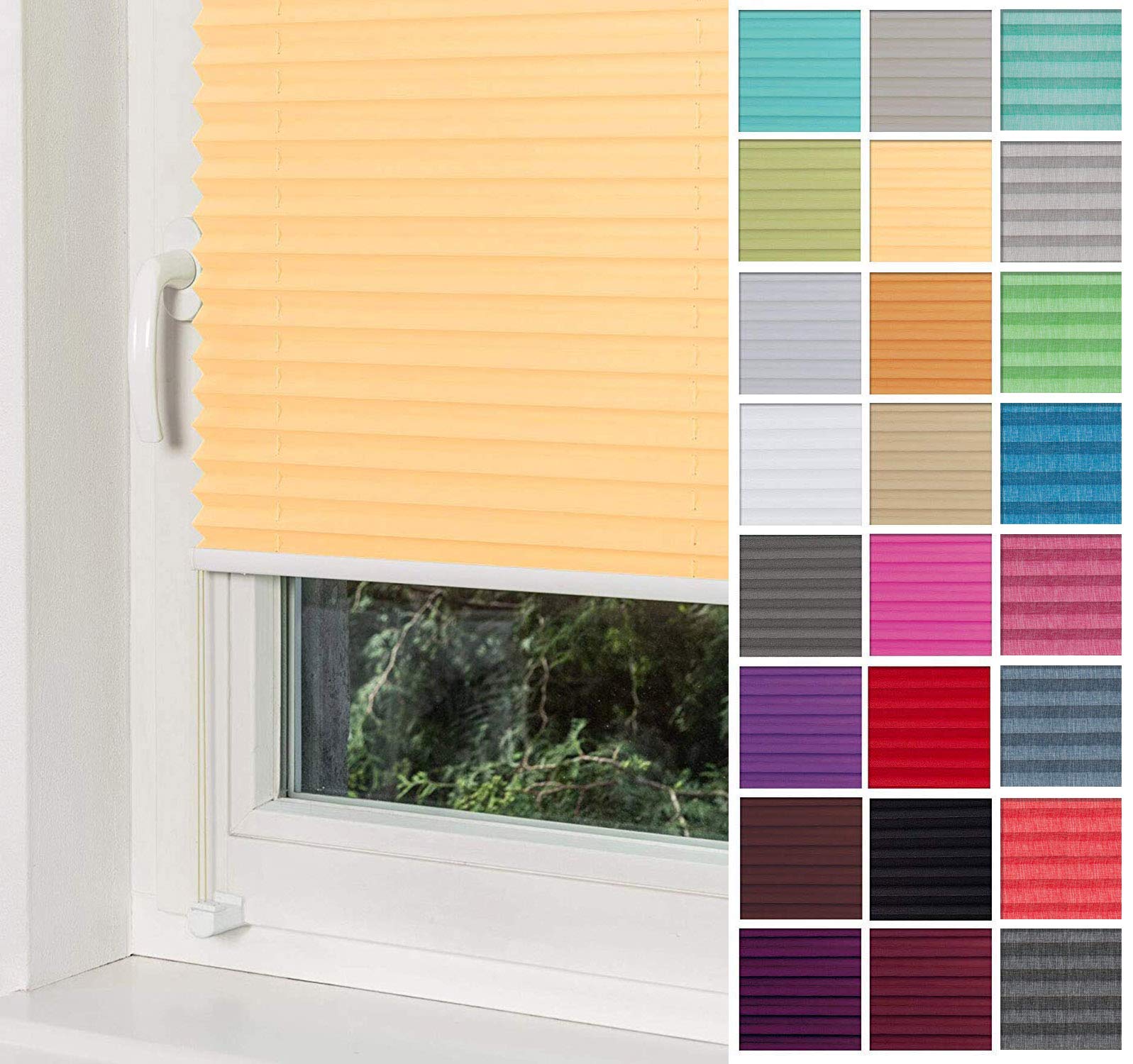 Plissé-rolgordijn zonder boren, klemvast, Grafit 70x120 cm, jaloezie met metalen easyfix klemdrager | Pearl stoffencollectie | Gemakkelijk te monteren | Vouwgordijn voor inkijkbescherming, zonwering