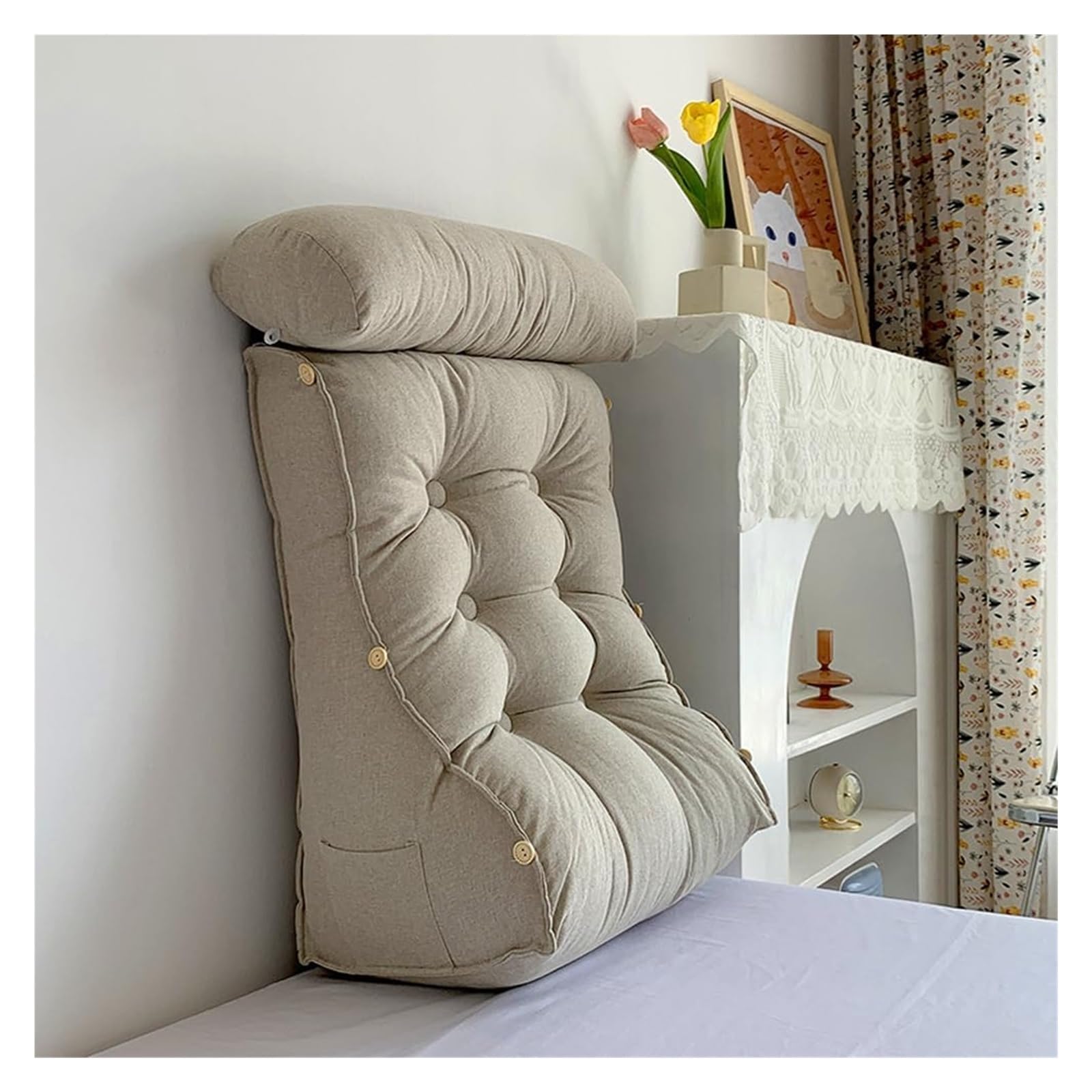 Coussin de lecture ajustable grand format beige 60 x 50 x 30 cm