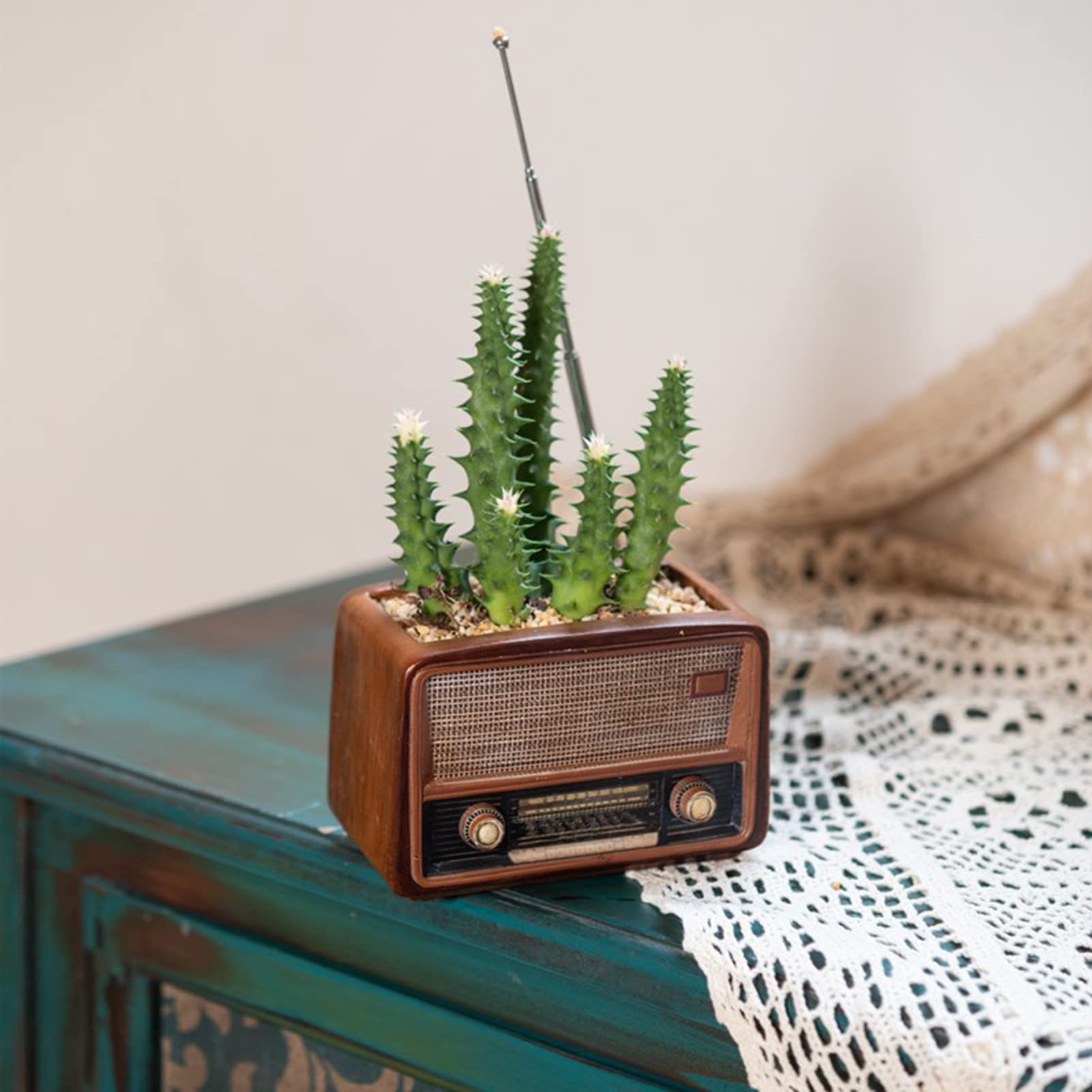 Vaso Fioriera In Resina A Forma Di Radio Retrò Hztyyier | Decorazione Per Piante Grasse E Succulente | Idea Regalo Per Casa E Ufficio | Marrone - 3