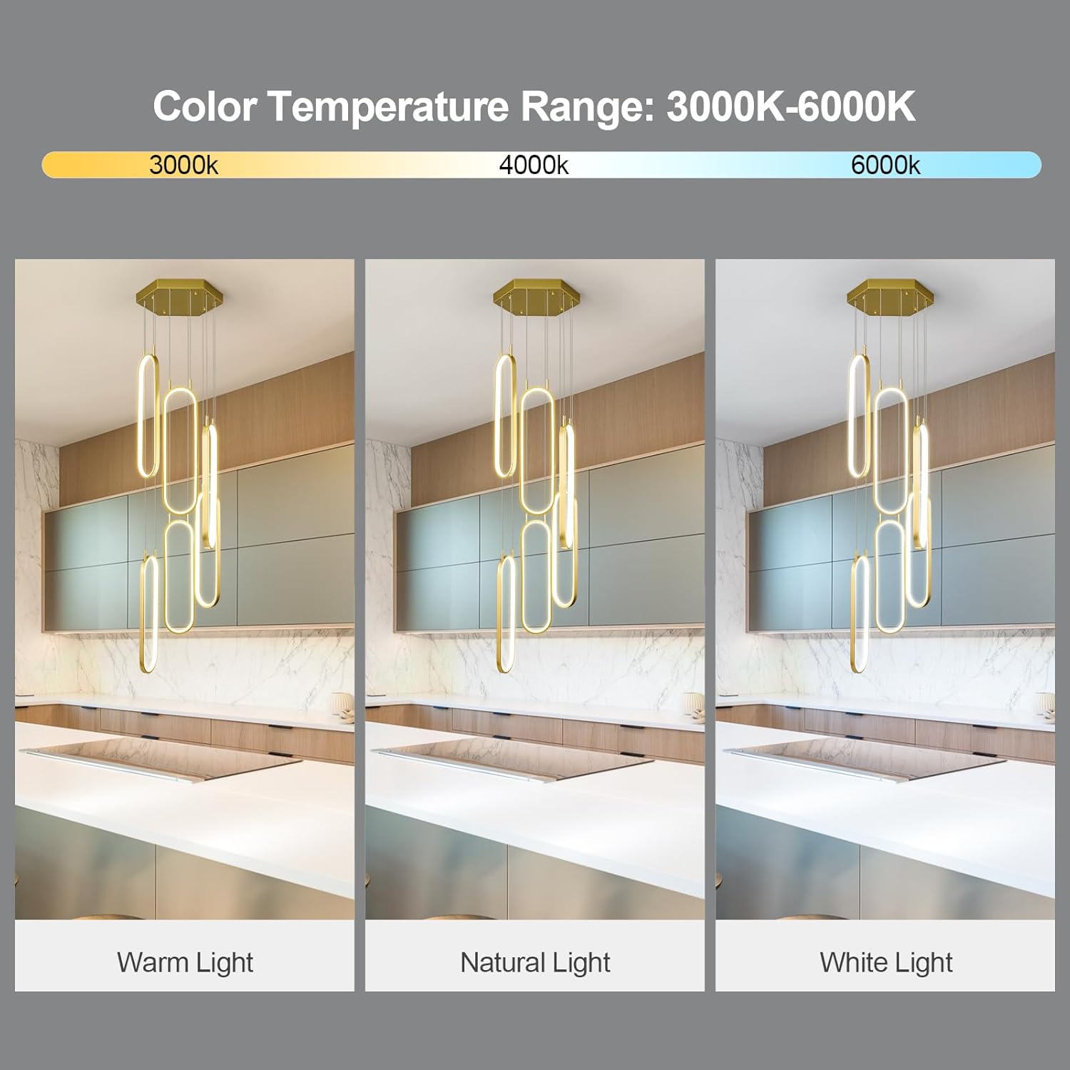Modern Kitchen Island Dimmable Pendant Light Fixture Gold LED Pendant Lights 6 Ring Oval Chandelier Staircase Large Chandelier Lobby Living Room Foyer High Ceiling Chandeliers