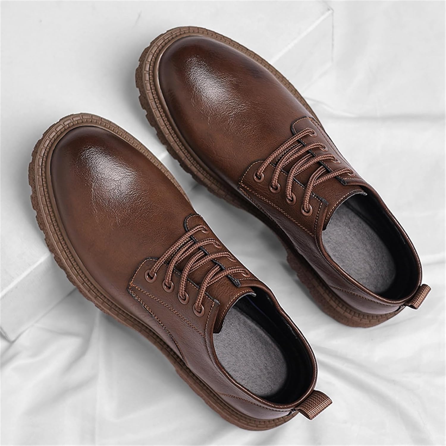 Men's Vintage Leather Lace Up Platform Oxfords Shoes Round Toe Low-Top Non-Slip Soft Business Formal Dress Shoes - Image 6