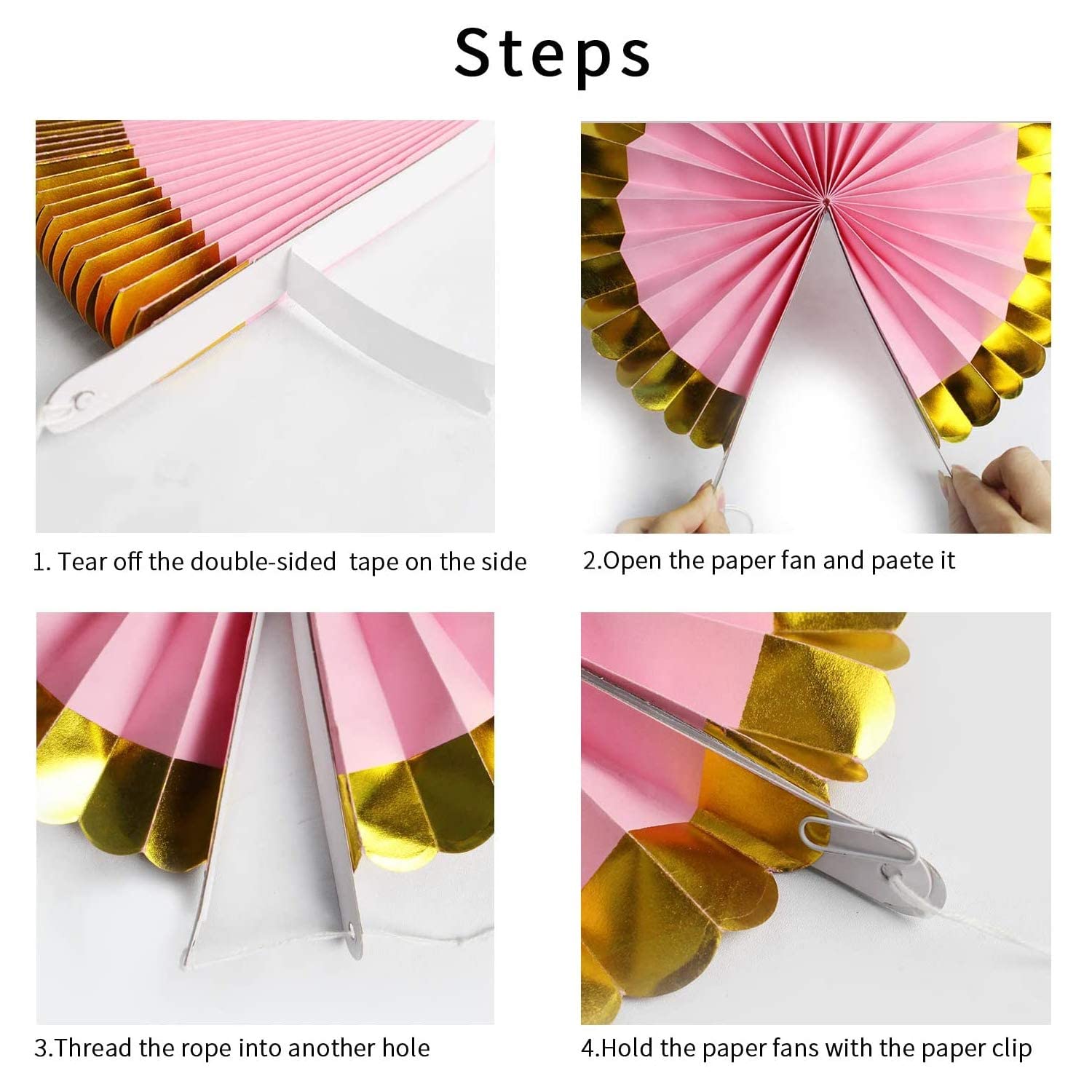 Decoración de novia para ser – 9 abanicos de papel colgantes y pancarta de papel de aluminio para decoraciones de despedida de soltera de oro rosa