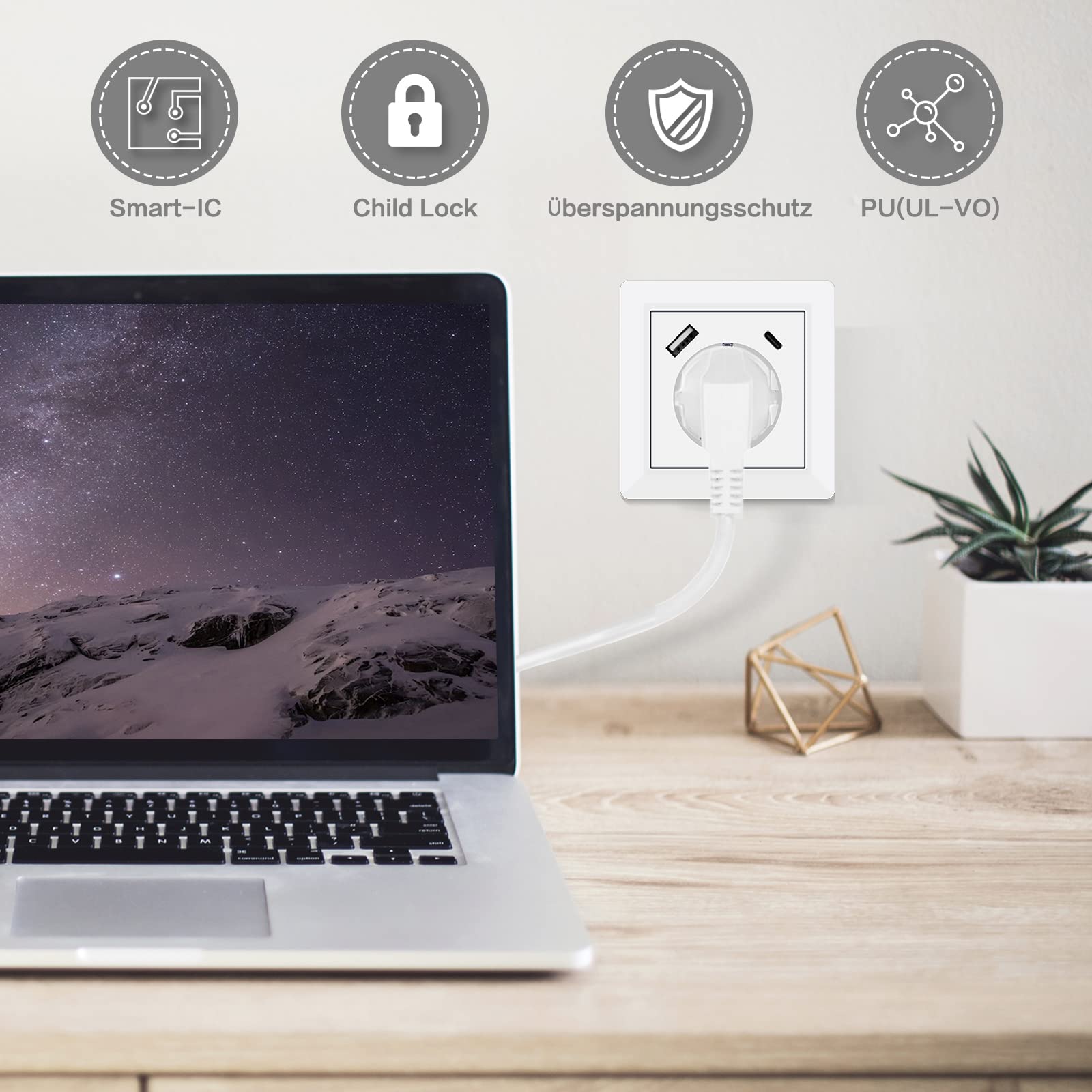 MERT stopcontact SCHUKO USB A C 3A Polarwit glanzend systeem M