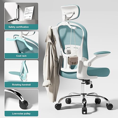 Miniatura 4 de Silla para videojuegos, soporte lumbar ajustable y reposacabezas para computadora, silla de escritorio de malla con respaldo alto para oficina