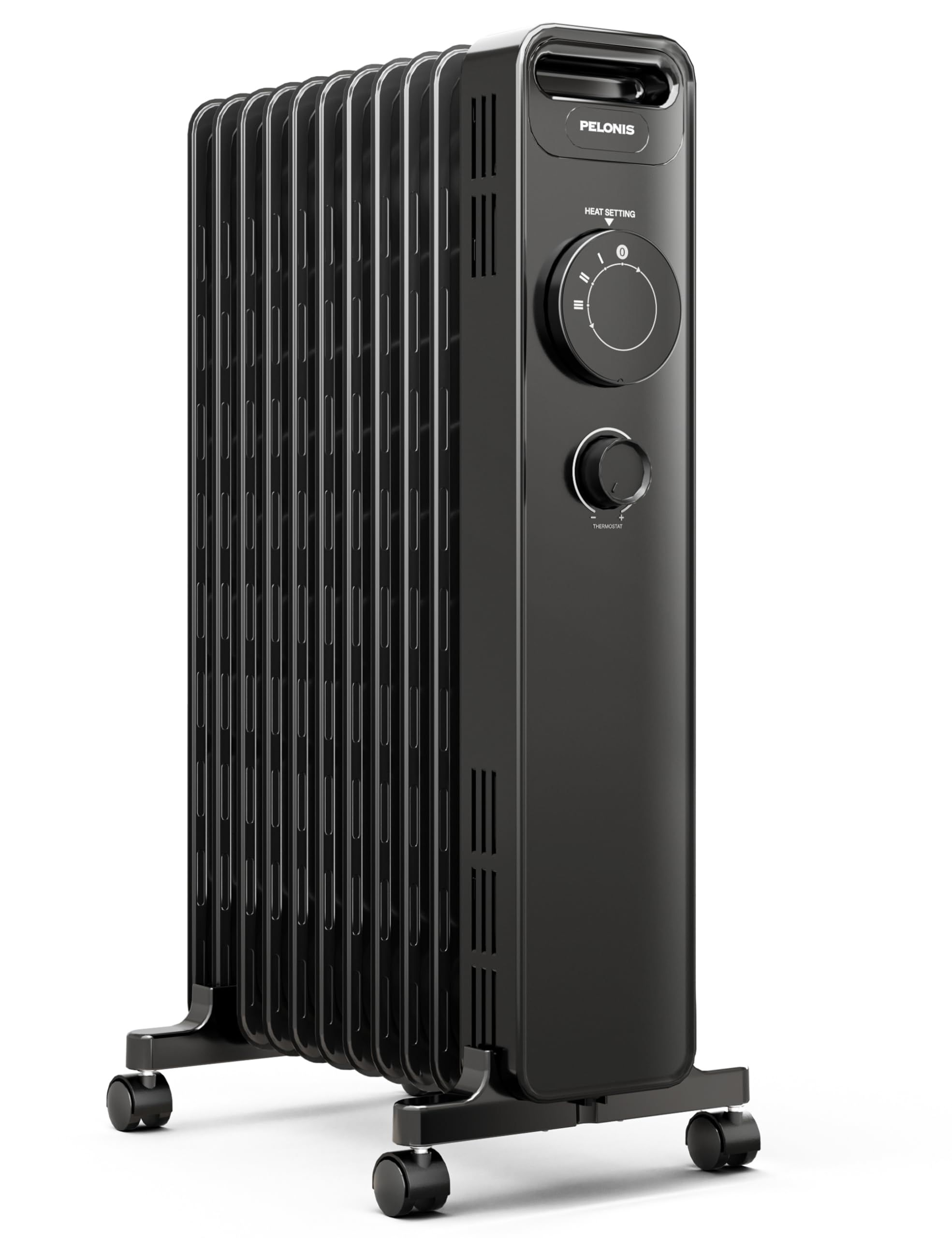 PELONIS Radiador de Aceite 2300W con Aletas en J, 3 Potencias y Termostato, Silencioso, Seguridad Antivuelco, Eficiencia Energética A para Dormitorio, Salón