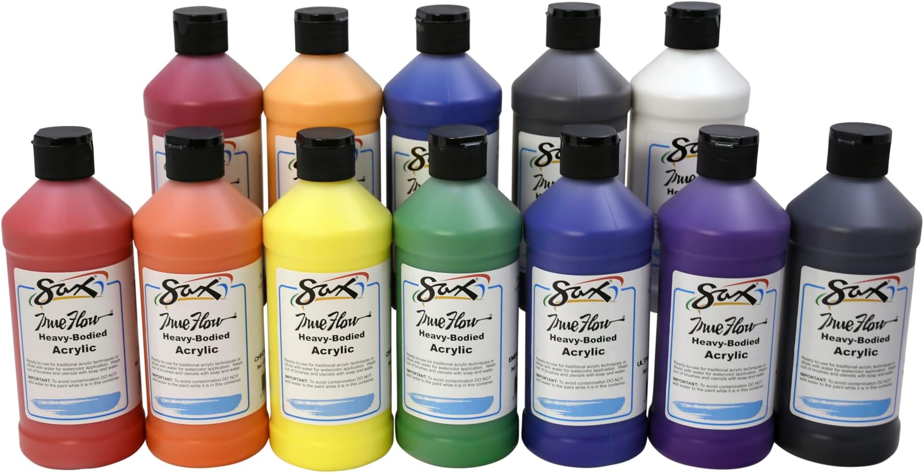 True Flow Heavy Body Acrylic Paint Set, Pints, Assorted Colors, Set of 12 - 439304