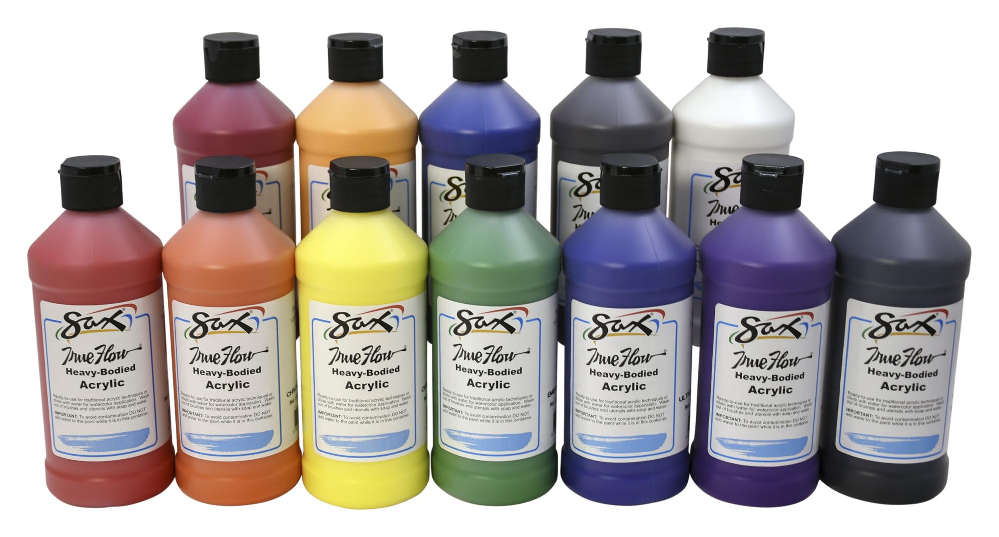 Sax True Flow Heavy Body Acrylic Paint Set, Pints, Assorted Colors, Set of 12 - 439304