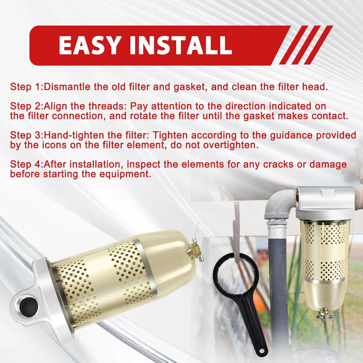 496 Fuel Filter with 3/4" NPT Top Cap Water Separate Assembly 30 Micron Max 25 Gpm 150 Psi for Biodiesel Blends Assembly with Wrench