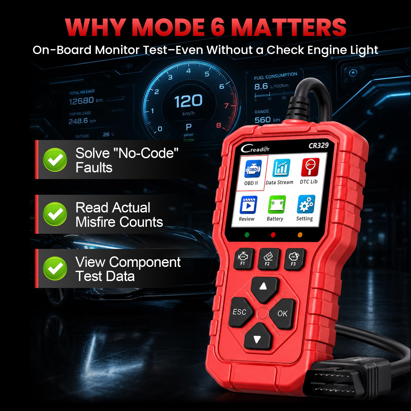 LAUNCH CR329 OBD2 Auto Diagnostica per Spia Motore Codici Auto Diagnosi Auto, Dati Live, Lettura E Cancellazione Codici, Test Batteria 12V, per Auto 1996-2026