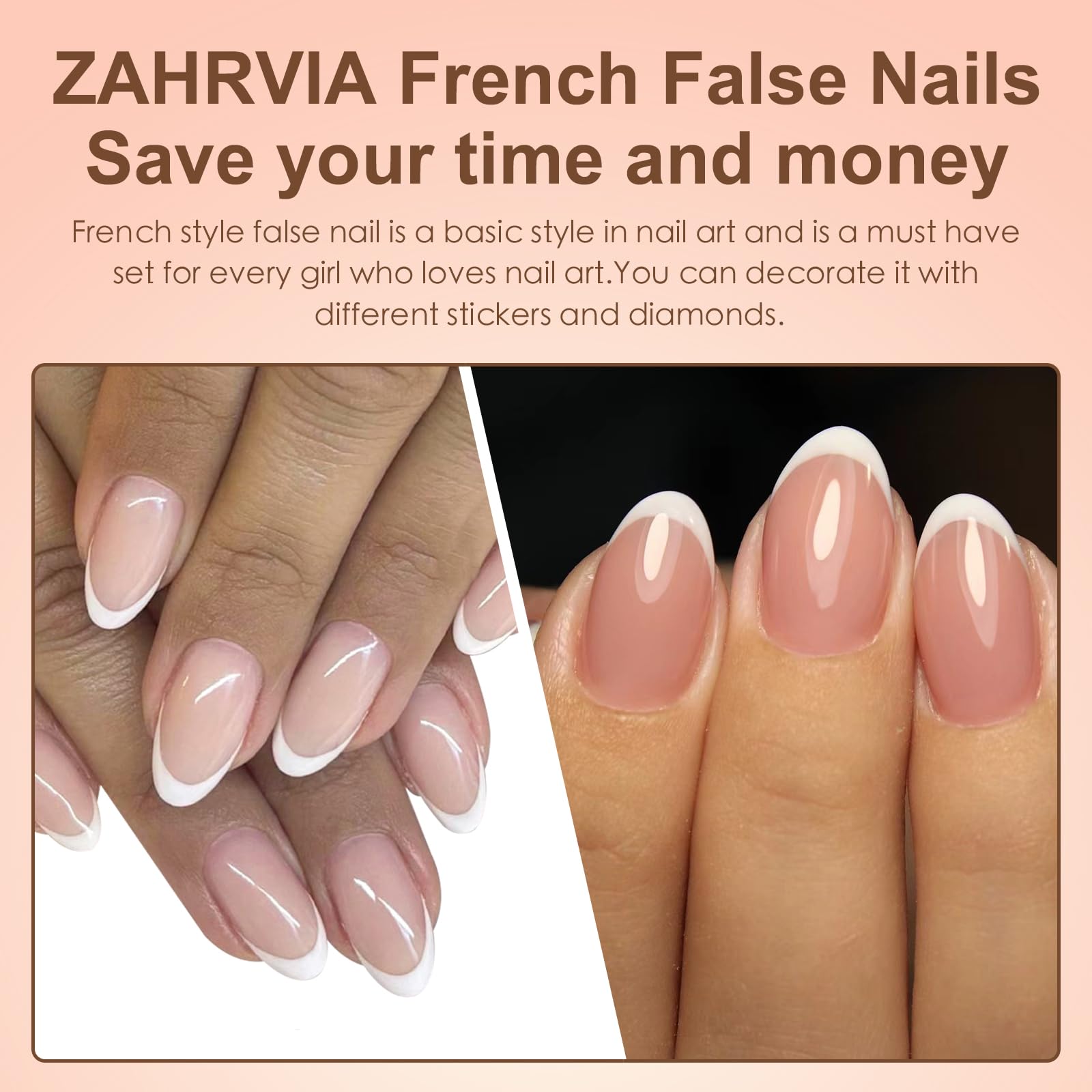 ZAHRVIA French False Nails -Press On Nails Short Round, Fake Nail White Tip French False Nail Kit - Image 4
