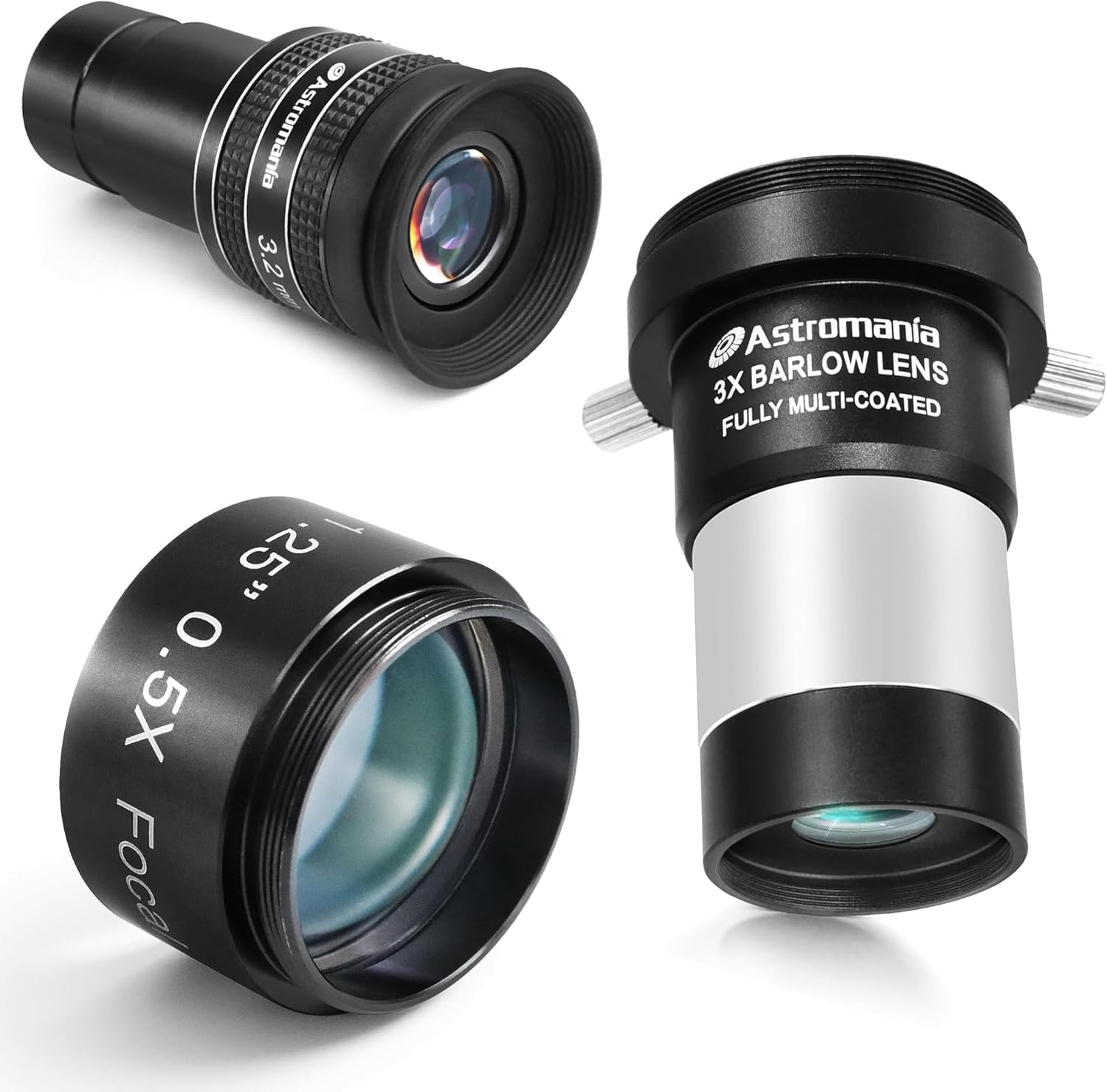 Astromania Telescope Eyepiece 25mm, Wide Angle 58 Degree - Bundle with - 3X Barlow Lens 1.25 inch&0.5X Focal Reducer