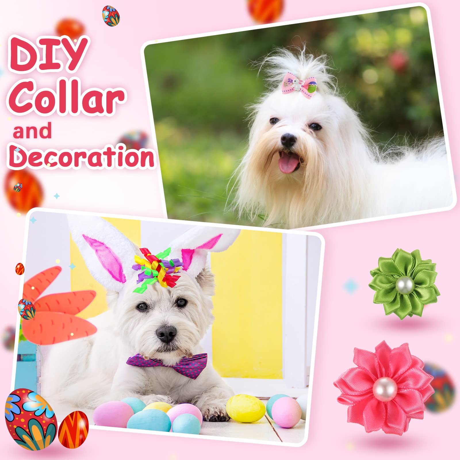 Easter Dog Hair Bands, 23 Pcs Multicolor Flower Pearls Dog Hair