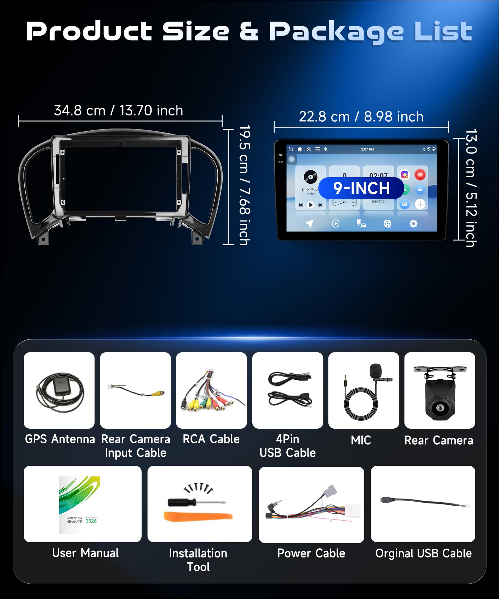 4G&64G 9" Autoradio per Nissan Juke J15 2010-2019/ YF15 Infiniti ESQ 2011-2017 con Carplay Android Auto,Bluetooth RDS/FM Radio,Wi-Fi GPS Navi,Telecamera posteriore AHD