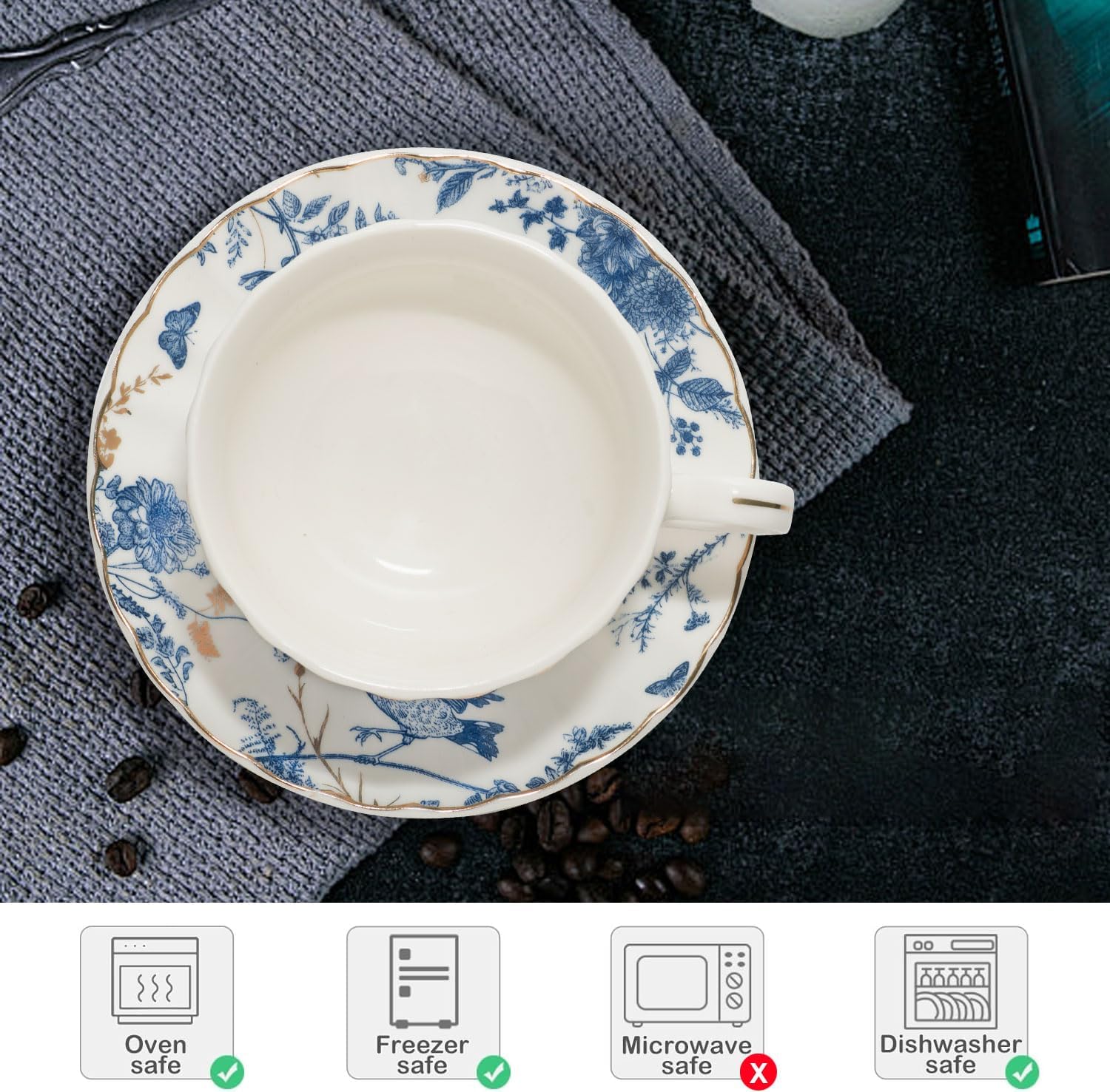 Tea Cups and Saucers Coffee Cappuccino Espresso Latte Cup Mugs Special Gold Line Ceramic Cup Porcelain Tea Cups Set of 2 (7 oz) for Gifts,Party,Gatherings, Afternoon Teas,Receptions - Image 5