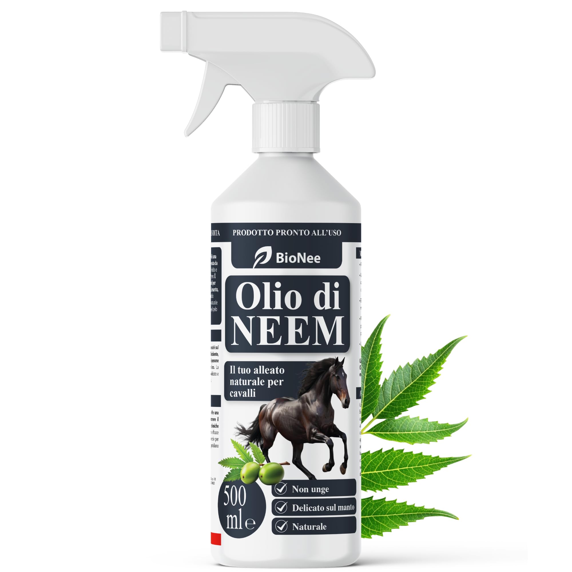 Bionee Olio di Neem Spray Cavalli 500 ml – Lozione Naturale Pronta all’Uso, Azione Protettiva contro Insetti e Parassiti, Non Unge, Delicato sul Manto, Idrosolubile