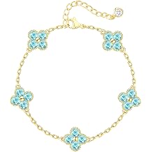 Honsny Gold Birthstone Clover Bracelets for Women Trendy Non Tarnish 14K Gold Plated Dainty Diamond Charm Stackable Bracelets for Women Waterproof Jewelry for Women Best Friend Mothers Day Gift