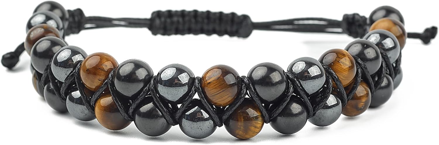 Karelian Heritage Shungite Stone Tiger Eye Black Hematite 8 mm Macrame Beaded Triple Protection Bracelet for Men Women | Crystal Healing Jewelry Gift for Luck and Wealth BO132