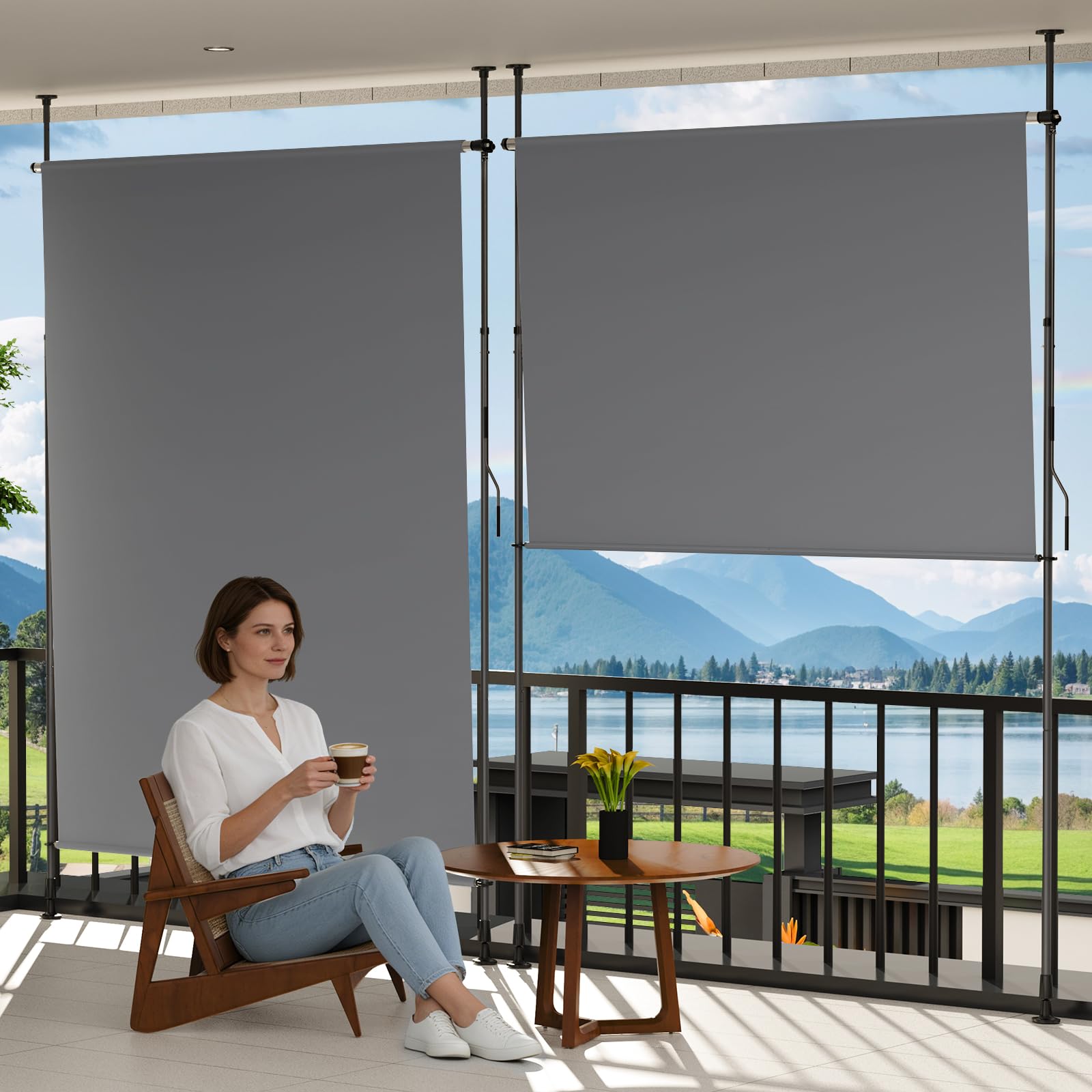 YEAUPE Pro Toldo Vertical Exterior, 100 x 300 cm, Gris Oscuro, sin Agujeros, toldo con Pinza, con manivela, Adecuado para balcón, terraza, Exterior y jardín, protección Visual Resistente a la
