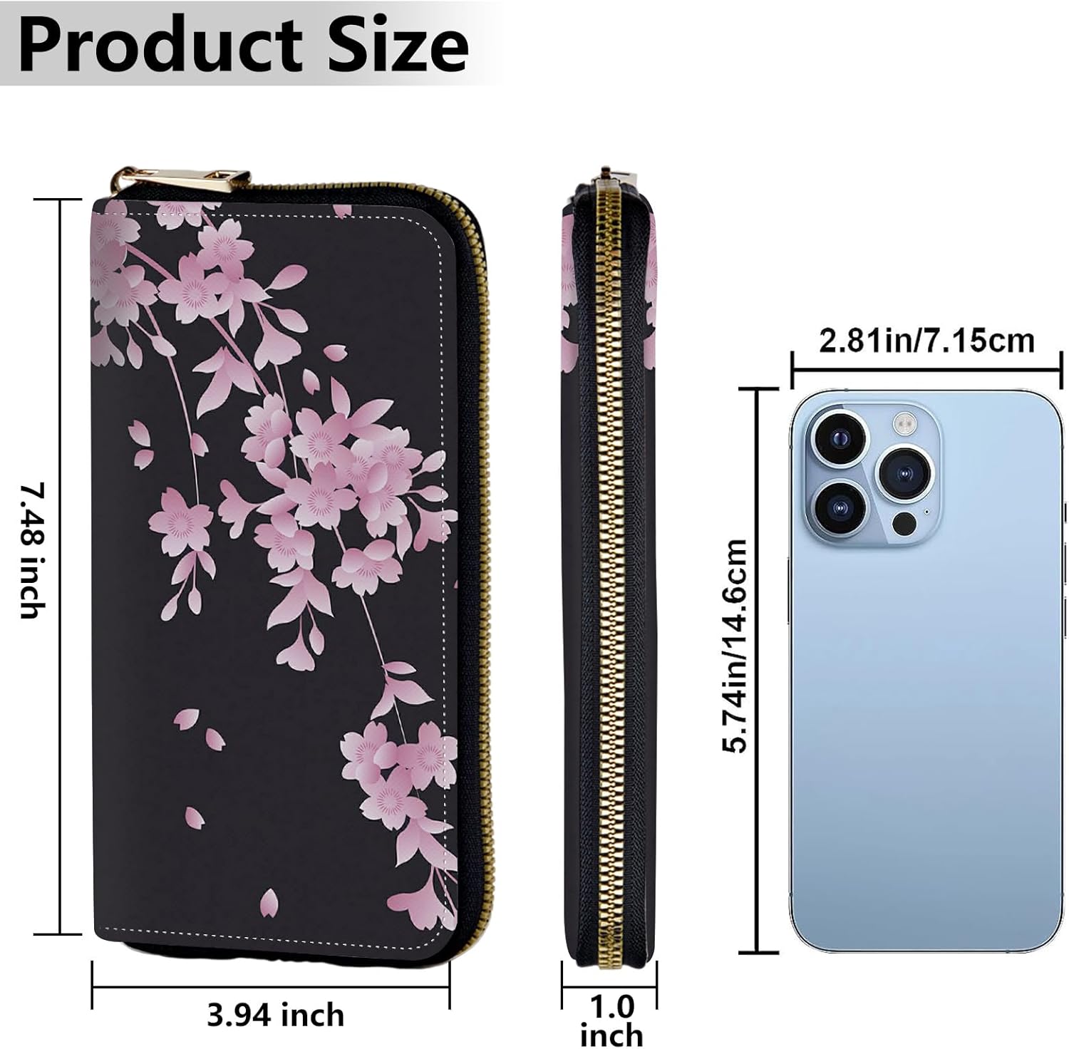 Women's Wallets,Credit Card Holder Money Leather Long Wallet with Wristlet,Large Capacity with Zip-Around Phone Purse for Women Ladies Girls,Cherry Blossoms - Image 3