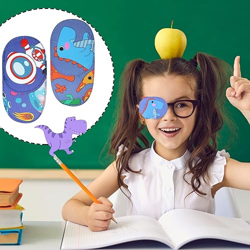 Miniatura 2 de Newcotte 12 parches para ojos para niños pequeños, reutilizables, ajustables, para gafas, parche para ojos izquierdo o derecho, patrones surtidos