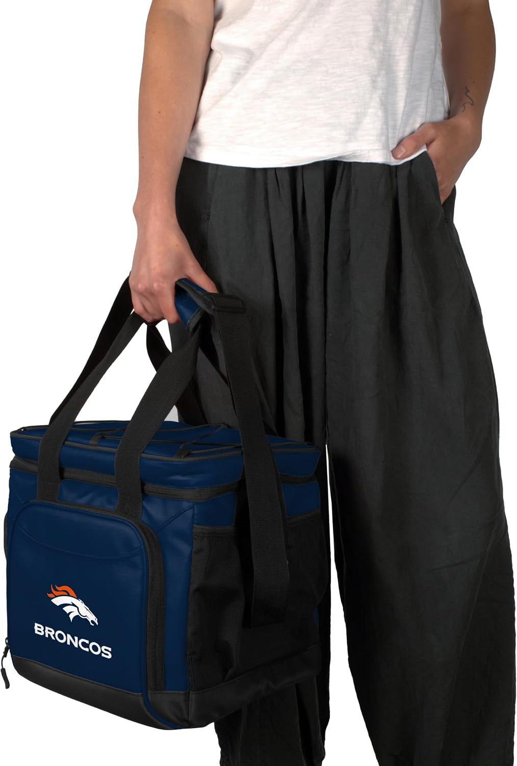 FANMATS NFL Denver Broncos 24 Can Flex Cooler — Leak-Proof Lining | 24 Can Capacity | Built-in Bottle Opener | Team Color