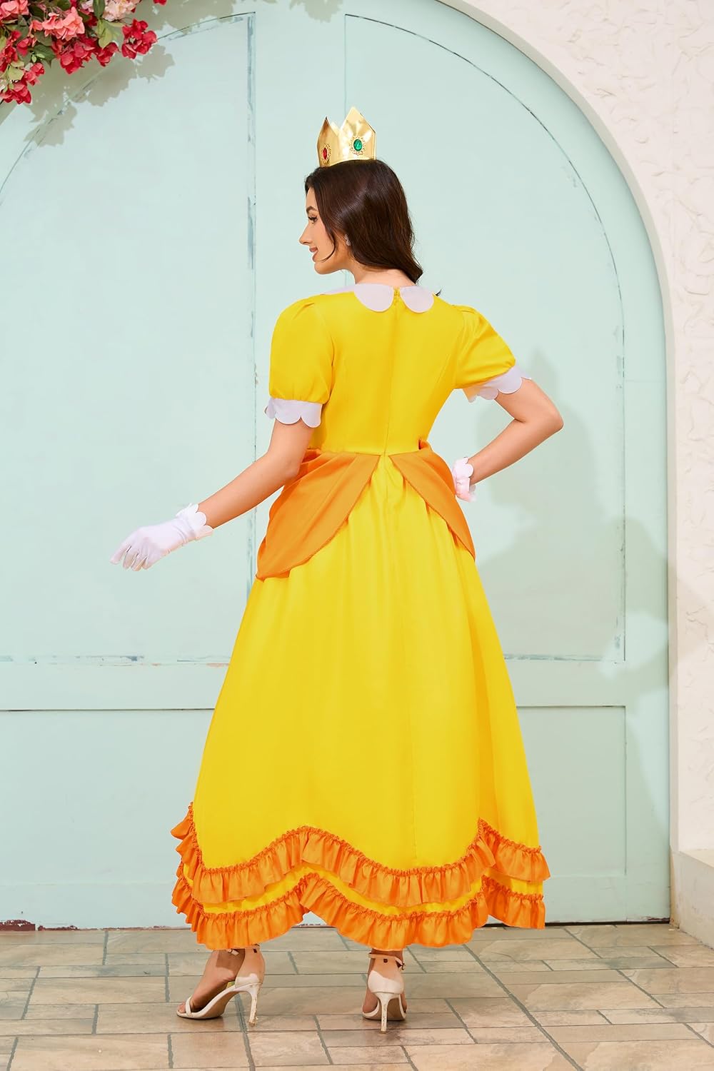 Princess Dresses for Women Princess Cosplay Halloween Full Set with Crown Earrings Gloves (US Size) - Image 7