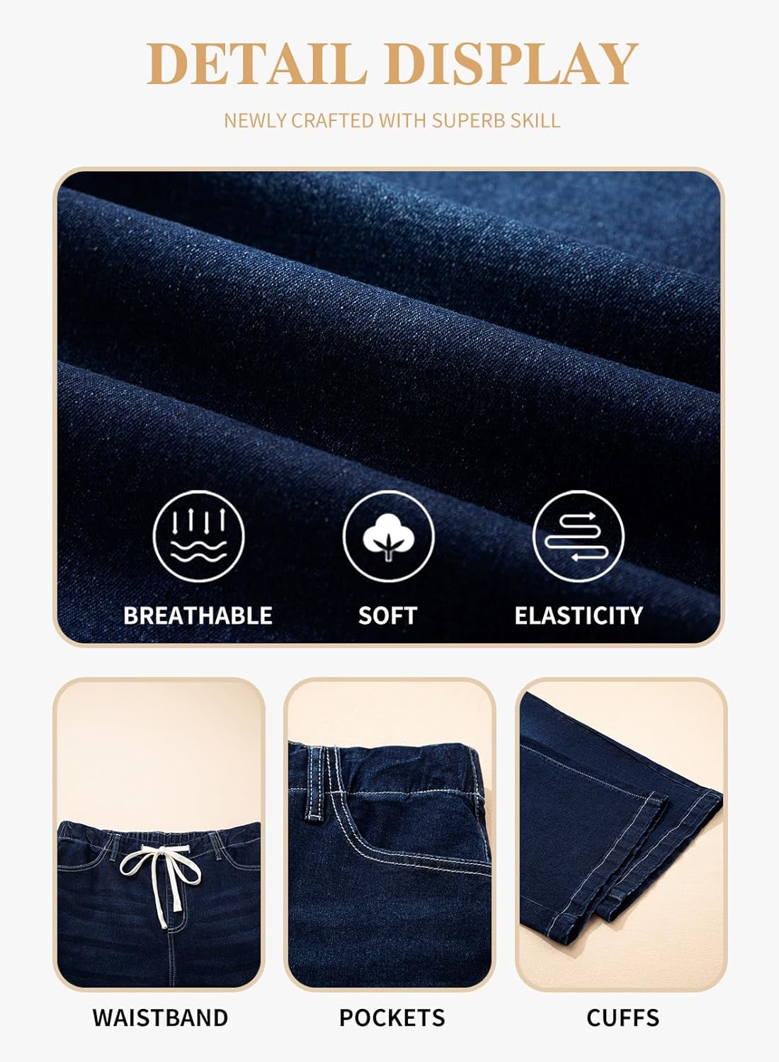 Eytino Women's Plus Size Wide Leg Jeans Elastic Waist Drawstring Stretchy Denim Pants with Pockets(1X-5X) - Image 5