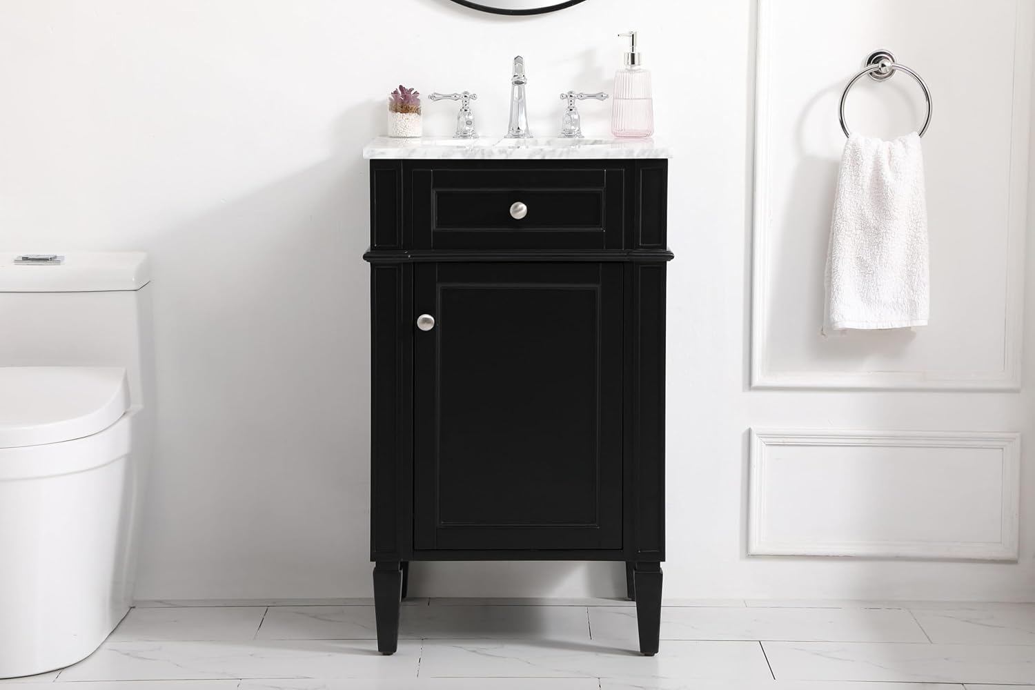 21 Single Bathroom Vanity, with Carrara White Marble Top Soft-Close, Black